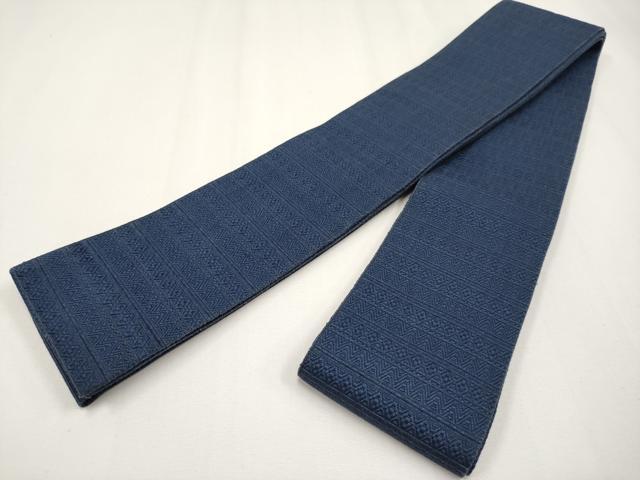 平和屋着物●男性 両面 角帯 横段文 青褐色×紺青色 正絹 逸品 CABG3219tx