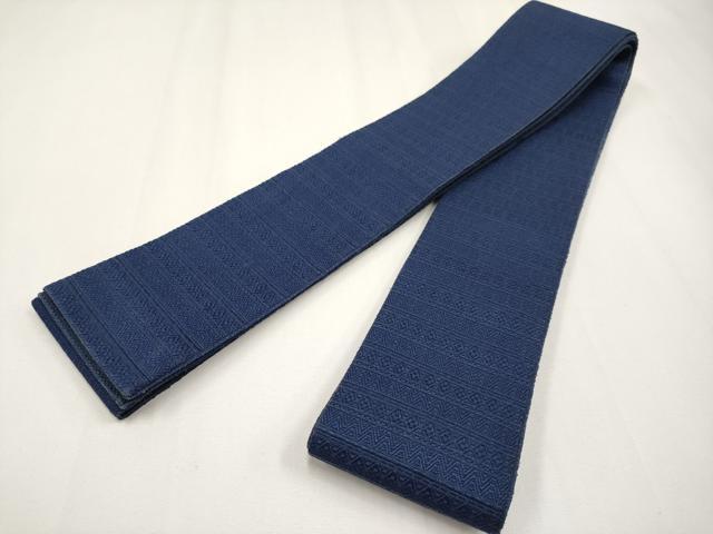 平和屋着物●男性 両面 角帯 横段文 青褐色×紺青色 正絹 逸品 CABG3219tx