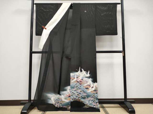 平和屋着物*夏物 黒留袖 絽 飛鶴風景文 金彩 正絹 逸品 CABG3224tx