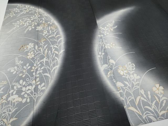 平和屋着物*夏物 訪問着 変わり絽 秋草文 暈し染め 黒地 金銀彩 正絹 逸品 CABG3227tx