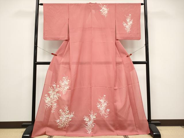 平和屋着物*夏物 訪問着 ロング丈 絽 草花文 銀彩 正絹 逸品 CABG3232tx