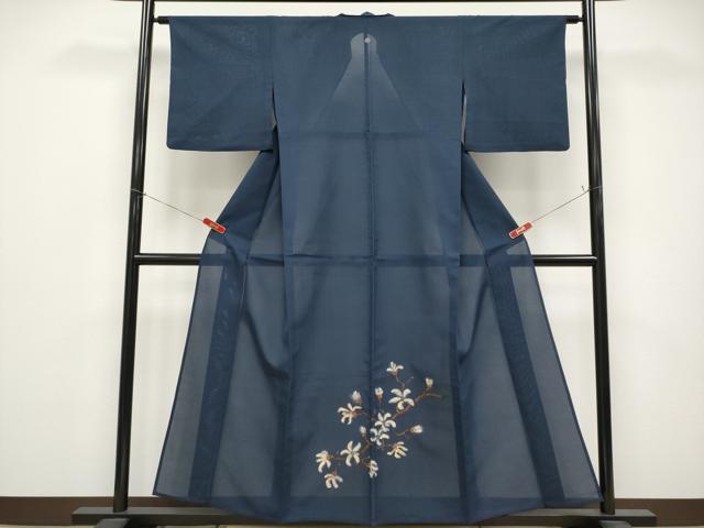 平和屋着物*夏物 色留袖 紗 枝花文 枝花文 濃紺地 正絹 逸品 CABG3254tx