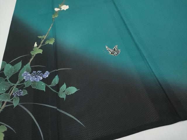 平和屋着物*夏物 訪問着 作家物 手描き 菱紋紗 花蝶文 暈し染め 金銀彩 正絹 逸品 CABG3256tx