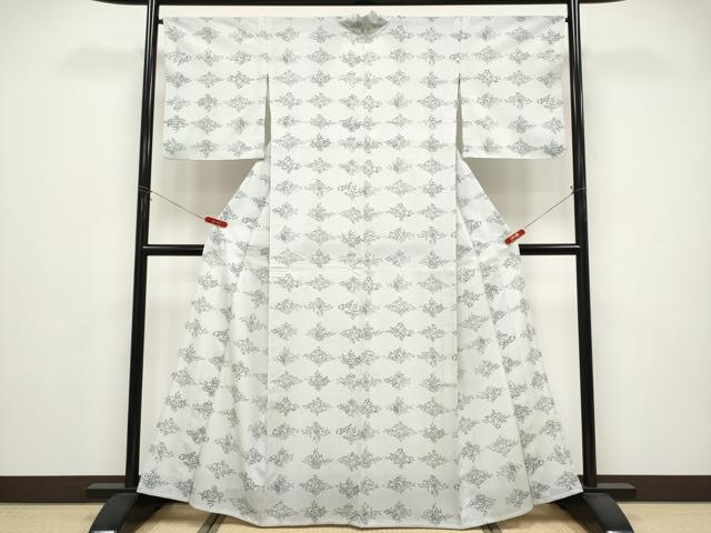 平和屋着物*夏物 小紋 絽 枝花菱文 洗える着物 CABG3279tx