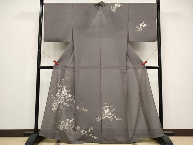 平和屋着物*夏物 訪問着 絽縮緬 草花文 銀彩 正絹 逸品 CABG3286tx