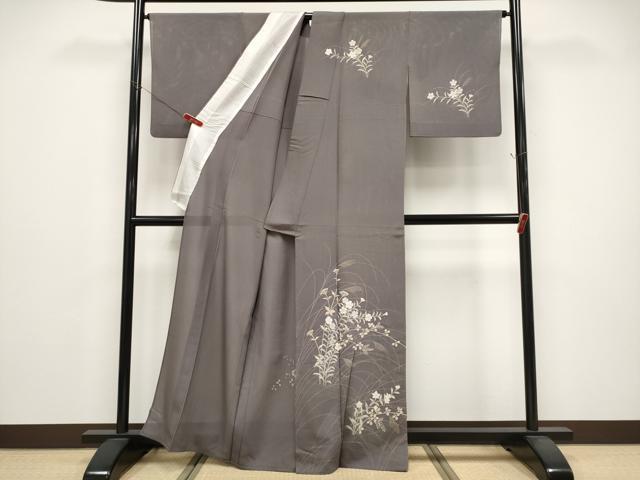 平和屋着物*夏物 訪問着 絽縮緬 草花文 銀彩 正絹 逸品 CABG3286tx