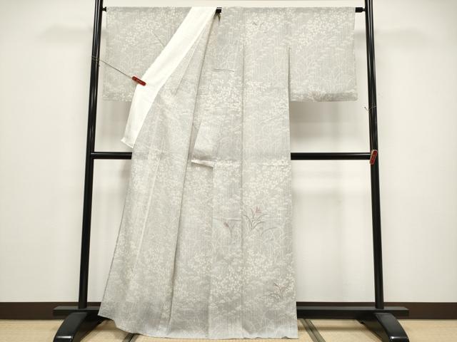 平和屋着物*夏物 訪問着 紗紬 刺繍 草花文 銀糸 正絹 逸品 CABG3289tx