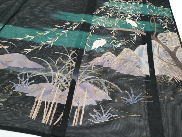 平和屋着物*夏物 黒留袖 無双 紗袷 紗×紗 白鷺 金彩 正絹 逸品 CABG3313tx