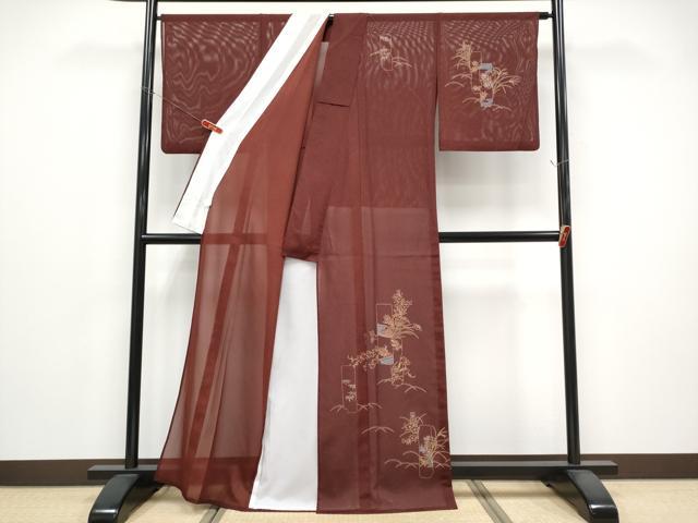 平和屋着物*夏物 訪問着 絽 短冊草花文 金彩 洗える着物 CABG3323tx