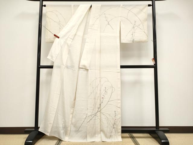 平和屋着物*夏物 訪問着 変わり絽 枝花文 銀彩 正絹 逸品 CABG3324tx