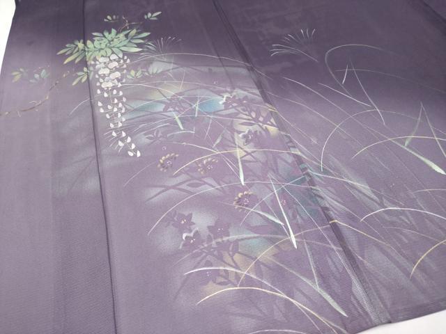 平和屋着物*夏物 訪問着 絽 手描き 藤花房 秋草 暈し染め 金彩 正絹 逸品 CABG3326tx