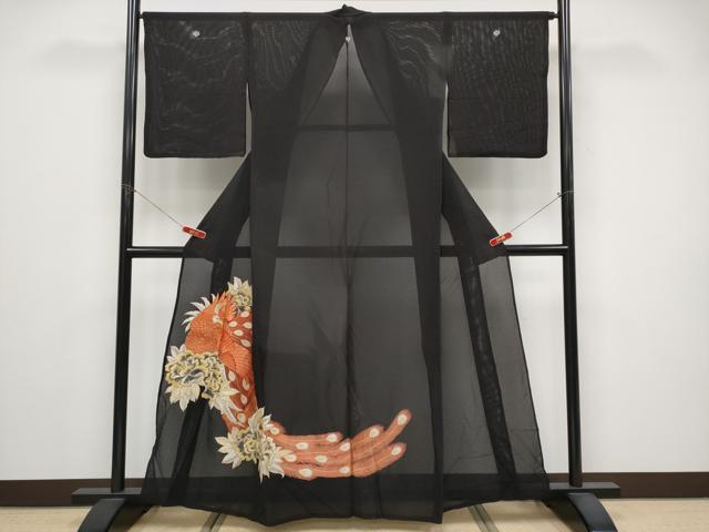 平和屋着物*夏物 黒留袖 絽 総刺繍 尾長鳥 金銀糸 正絹 逸品 CABG3329tx