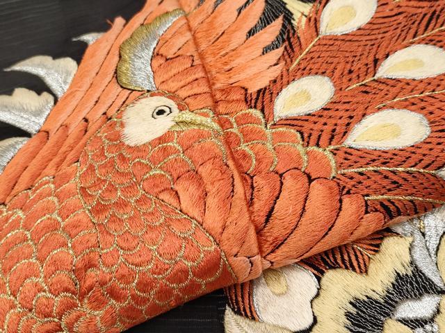 平和屋着物*夏物 黒留袖 絽 総刺繍 尾長鳥 金銀糸 正絹 逸品 CABG3329tx