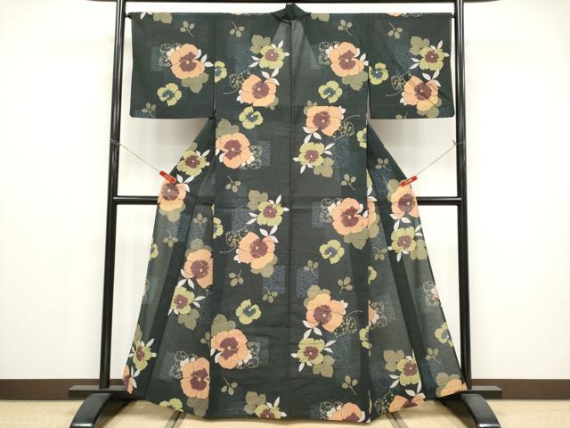 平和屋着物*夏物 小紋 紅梅 舞花文 洗える着物 CABG3335tx
