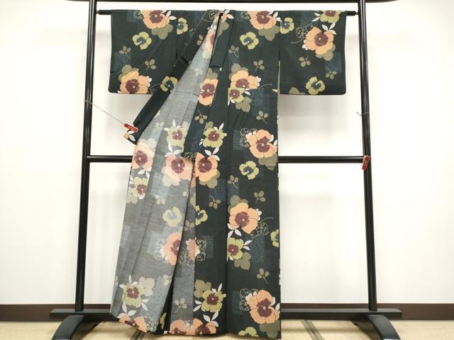平和屋着物*夏物 小紋 紅梅 舞花文 洗える着物 CABG3335tx