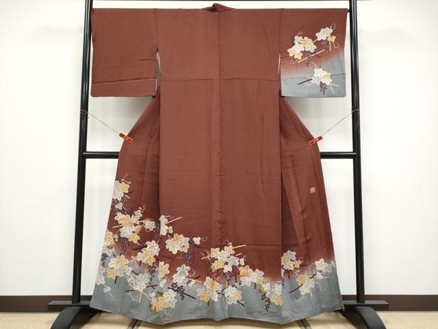 平和屋着物●ファッションデザイナー 花井幸子 訪問着 刺繍 リス 葡萄蔦の葉文 暈し染め 正絹 逸品 CABG3340tx