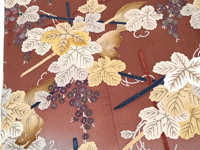 平和屋着物●ファッションデザイナー 花井幸子 訪問着 刺繍 リス 葡萄蔦の葉文 暈し染め 正絹 逸品 CABG3340tx