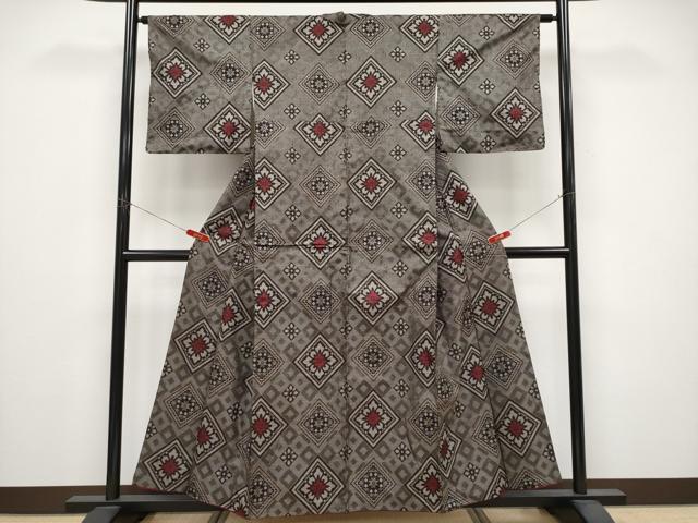 平和屋着物●本場大島紬 龍郷絣 花菱文 正絹 逸品 CABG3343tx