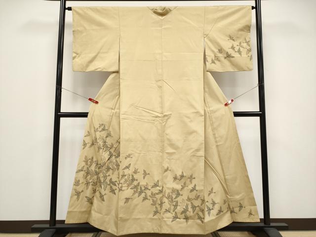 平和屋着物●訪問着 紬地 群鳥 正絹 逸品 CABG3347tx