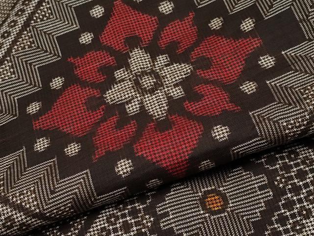 平和屋着物●本場大島紬 龍郷絣 花菱文 正絹 逸品 CABG3350tx