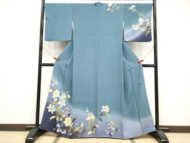 平和屋着物●巨匠 前田華清 手描き 訪問着 草花文 暈し染め 正絹 逸品 CABG3356tx