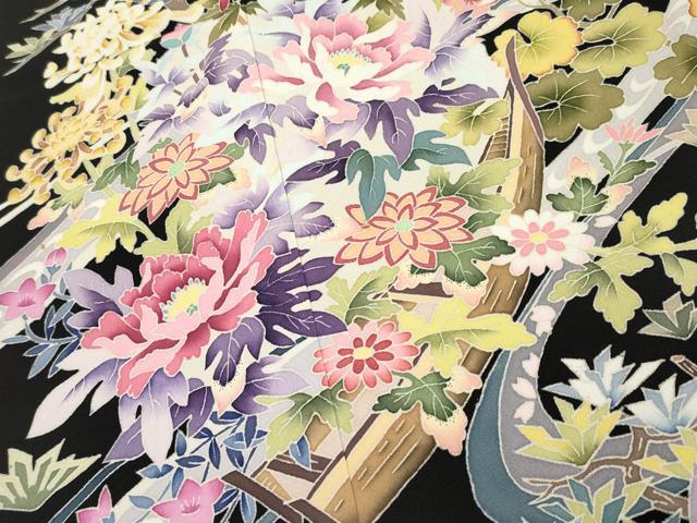 平和屋着物●本加賀友禅作家 染元千紅代表 寺西一紘 黒留袖 流水花舟文 正絹 逸品 CABG3373tx