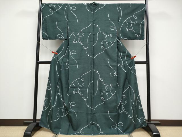 平和屋着物●小紋 猫 洗える着物 未使用 CABG3384tx