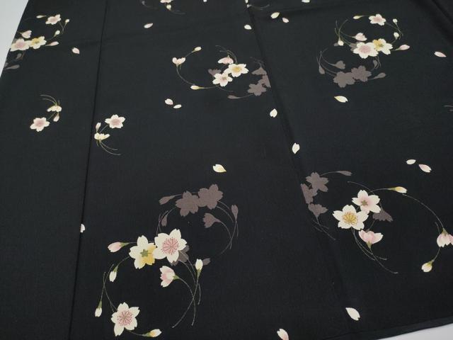 平和屋着物●夢工房 小紋 舞桜文 黒地 洗える着物 CABG3388tx