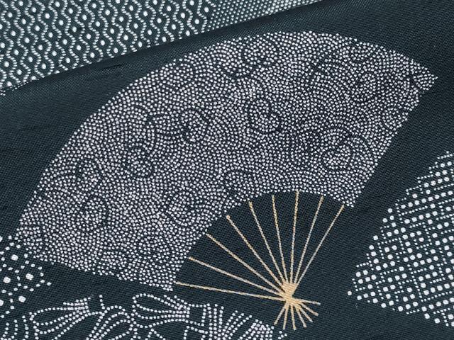 平和屋着物●伝統工芸士 岡村正三作 訪問着 江戸小紋 紬地 扇面花文 正絹 逸品 CABG3393tx