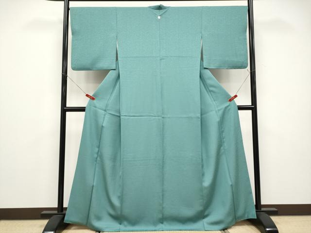 平和屋着物●色無地 枝葉地紋 薄青色 洗える着物 CABG3398tx