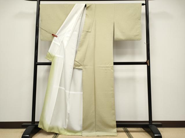 平和屋着物●色無地 唐草地紋 利休茶色 洗える着物 CABG3402tx