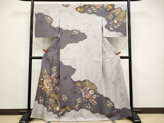 平和屋着物●京友禅の第一人者 松井青々 訪問着 駒刺繍 道長草花文 金彩 正絹 逸品 CABG3406tx
