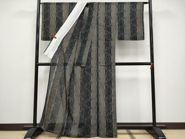 平和屋着物*夏物 小紋 紗 麻の葉文様 洗える着物 CABG3432tx
