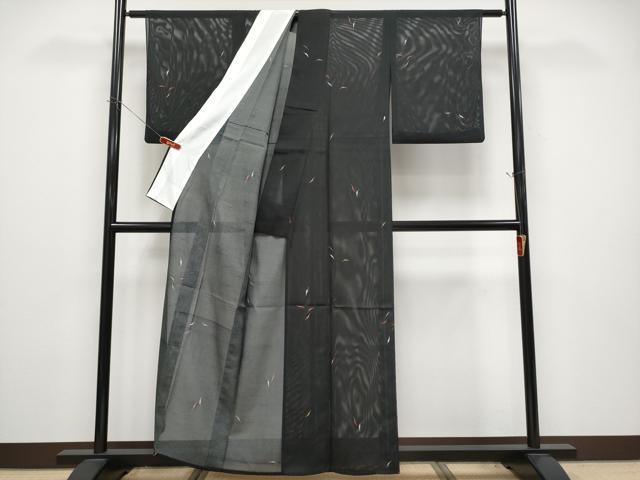 平和屋着物*夏物 小紋 絽 成り物 黒地 洗える着物 CABG3434tx