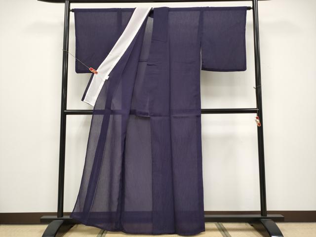 平和屋着物*夏物 色無地 枝葉紋紗 深紫色 洗える着物 CABG3438tx