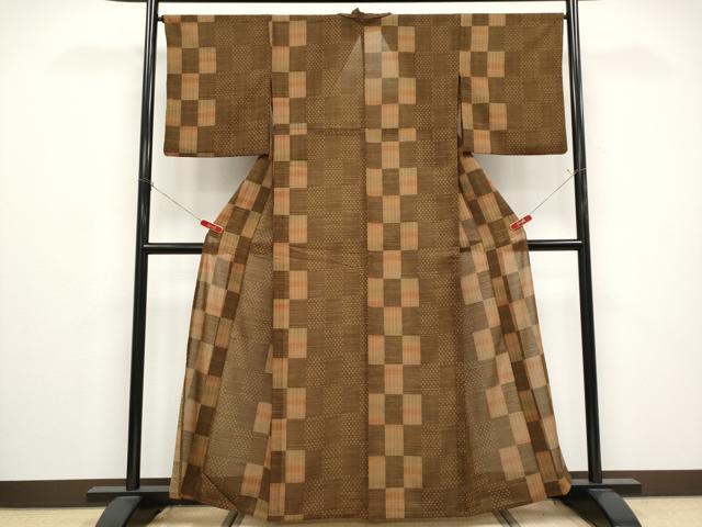 平和屋着物*夏物 小紋 紗 市松文様 洗える着物 CABG3444tx