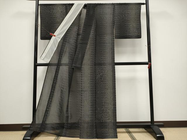 平和屋着物*夏物 紗紬 間道 黒地 正絹 逸品 CABG3446tx
