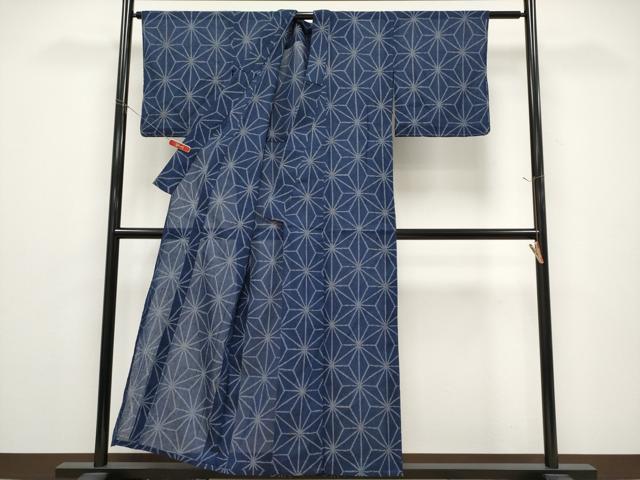 平和屋着物*夏物 小紋 麻の葉文様 未使用 CABG3448tx