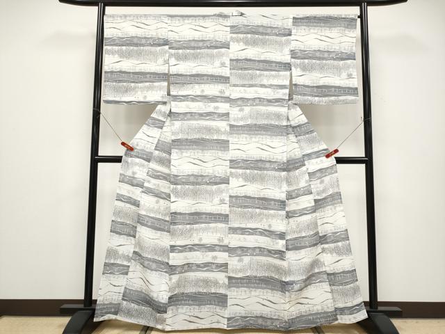 平和屋着物*夏物 小紋 絽 樹林文 さんび謹製 洗える着物 CABG3463tx