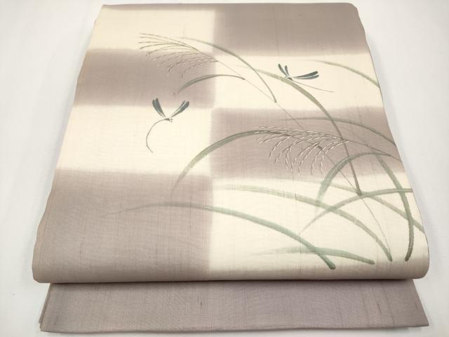 平和屋着物*夏物 太鼓柄袋帯 トンボ すすき 金彩 正絹 逸品 CABG3472tx