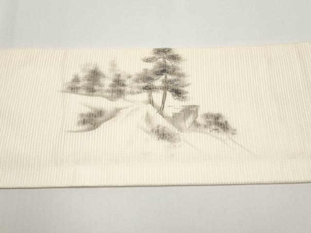 平和屋着物*夏物 九寸名古屋帯 作家物 手描き 刺繍 水辺風景文 正絹 逸品 未使用 CABG3478tx