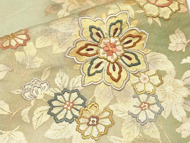 平和屋着物*夏物 六通柄袋帯 刺繍 枝花文 金彩 正絹 逸品 CABG3491tx