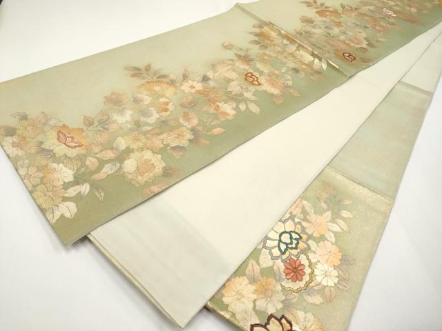 平和屋着物*夏物 六通柄袋帯 刺繍 枝花文 金彩 正絹 逸品 CABG3491tx