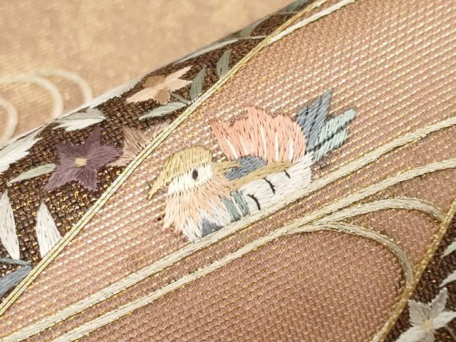 平和屋着物*夏物 中国三大刺繍 相良刺繍 総刺繍 太鼓柄袋帯 駒刺繍 流水鴛鴦草花文 金糸 正絹 逸品 CABG3492tx