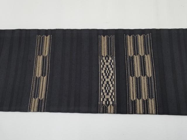 平和屋着物*京都・西陣 織元ブランド 秦流舎 夏物 九寸名古屋帯 紗真綿 総刺繍 矢絣 黒地 上代98万 反端付 正絹 逸品 CABG3498tx