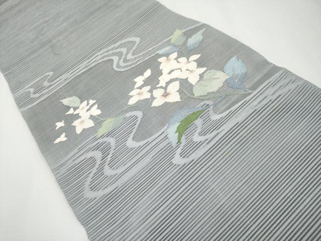 平和屋着物*夏物 八寸名古屋帯 絽綴れ 流水枝花文 銀糸 正絹 逸品 CABG3504tx