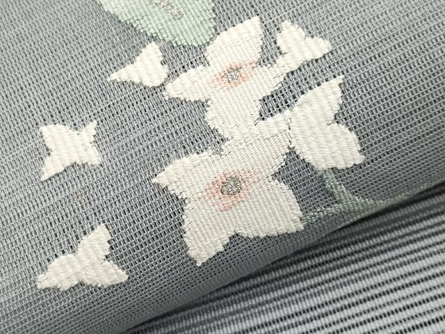 平和屋着物*夏物 八寸名古屋帯 絽綴れ 流水枝花文 銀糸 正絹 逸品 CABG3504tx