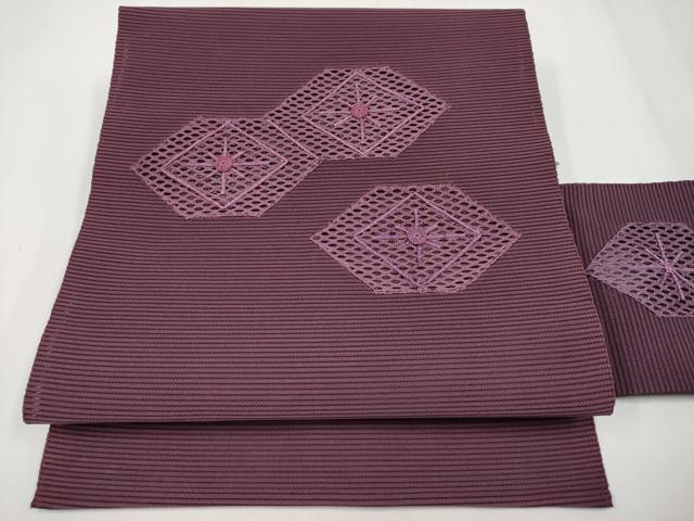 平和屋着物*夏物 八寸名古屋帯 絽綴れ ドロンワーク 抽象文 滅紫色 正絹 逸品 CABG3508tx