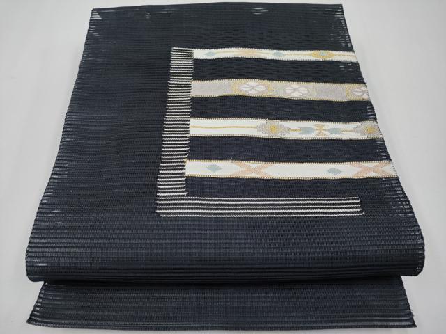 平和屋着物*夏物 八寸名古屋帯 絽綴れ 横段文 黒地 金銀糸 正絹 逸品 CABG3510tx