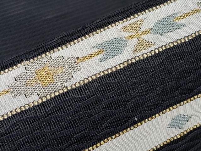 平和屋着物*夏物 八寸名古屋帯 絽綴れ 横段文 黒地 金銀糸 正絹 逸品 CABG3510tx